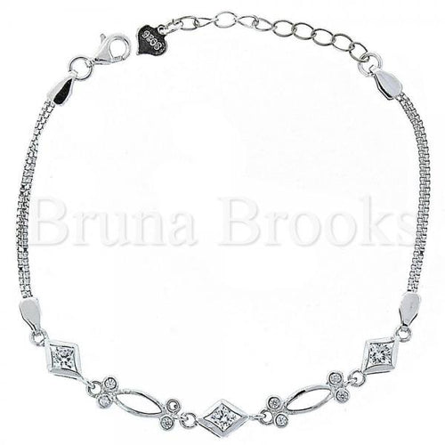 Bruna Brooks Sterling Silver 03.183.0042 Fancy Bracelet, and Diamond with White Crystal, Polished Finish, Rhodium Tone