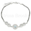 Bruna Brooks Sterling Silver 03.286.0008.07 Fancy Bracelet, Infinite and Greek Eye Design, with White Cubic Zirconia, Turquoise Enamel Finish, Rhodium Tone
