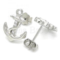 Sterling Silver Stud Earring, Anchor Design, with Crystal, Rhodium Tone