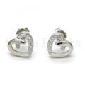 Sterling Silver 02.175.0055 Stud Earring, Heart Design, with White Micro Pave, Polished Finish, Rhodium Tone