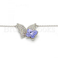 Rhodium Plated Fancy Necklace, Butterfly Design, with Swarovski Crystals, Rhodium Tone