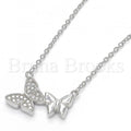 Sterling Silver 04.336.0041.16 Fancy Necklace, Butterfly Design, with White Crystal, Polished Finish, Rhodium Tone