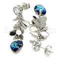 Rhodium Plated Long Earring, Heart and Leaf Design, with Swarovski Crystals and Cubic Zirconia, Rhodium Tone