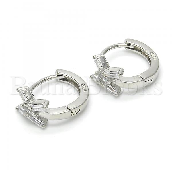 Sterling Silver 02.175.0157.15 Huggie Hoop, with White Cubic Zirconia, Polished Finish, Rhodium Tone