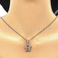 Sterling Silver 04.336.0109.16 Fancy Necklace, Star Design, with White Crystal, Polished Finish, Tri Tone