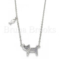 Bruna Brooks Sterling Silver 04.336.0017.16 Fancy Necklace, Cat and Fish Design, with White Micro Pave, Polished Finish, Rhodium Tone