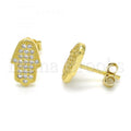 Sterling Silver Stud Earring, Hand of God Design, with Micro Pave, Golden Tone