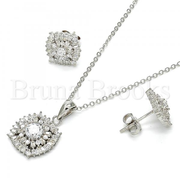 Sterling Silver 10.281.0016 Earring and Pendant Adult Set, with White Cubic Zirconia, Polished Finish, Rhodium Tone