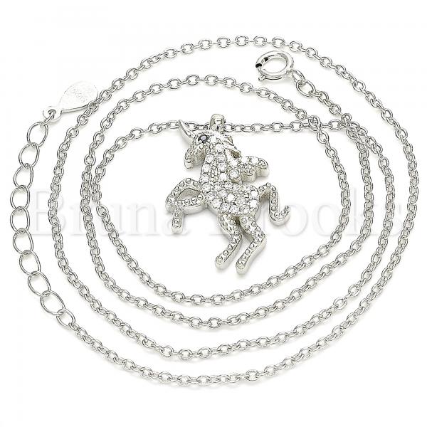 Sterling Silver 04.336.0204.16 Fancy Necklace, with Black and White Crystal, Polished Finish, Rhodium Tone
