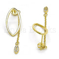 Sterling Silver Long Earring, with Micro Pave, Golden Tone