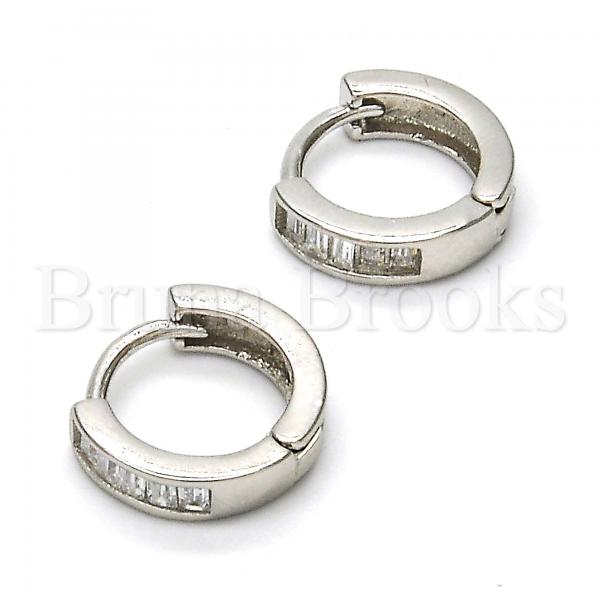 Sterling Silver 02.175.0089.10 Huggie Hoop, with White Cubic Zirconia, Polished Finish, Rhodium Tone
