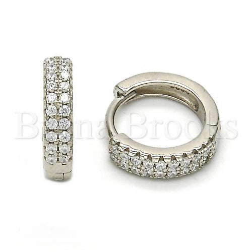 Bruna Brooks Sterling Silver 02.175.0079.15 Huggie Hoop, with White Crystal, Polished Finish, Rhodium Tone