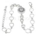 Sterling Silver Fancy Bracelet, Flower Design, with Cubic Zirconia, Rhodium Tone