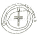 Sterling Silver Fancy Necklace, Cross Design, with Micro Pave, Rhodium Tone