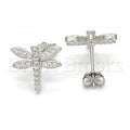 Sterling Silver 02.336.0043 Stud Earring, Dragon-Fly Design, with White Micro Pave, Polished Finish, Rhodium Tone