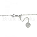 Sterling Silver Fancy Necklace, Love and Heart Design, with Micro Pave, Rhodium Tone