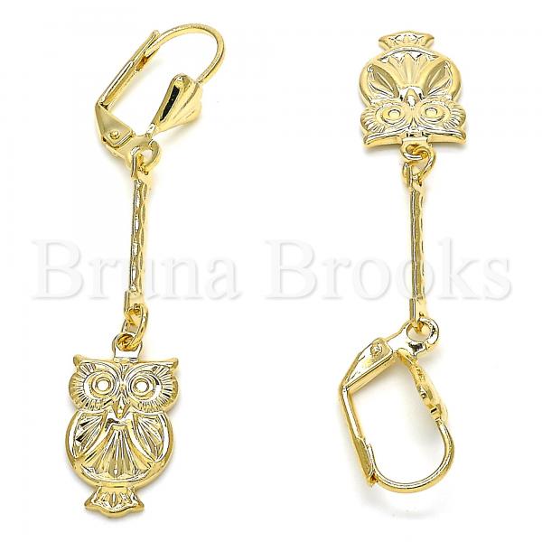 Gold Layered 02.32.0547 Long Earring, Owl Design, with  and  Swarovski Crystals, Polished Finish, Golden Tone