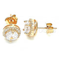 Sterling Silver Stud Earring, with Cubic Zirconia and Crystal, Golden Tone