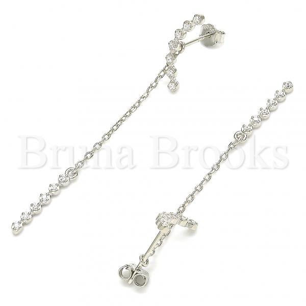 Sterling Silver 02.366.0009 Long Earring, with White Cubic Zirconia, Polished Finish, Rhodium Tone