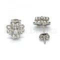 Sterling Silver 02.285.0026 Stud Earring, Flower Design, with White Cubic Zirconia, Polished Finish, Rhodium Tone