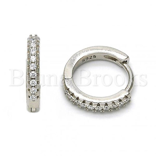 Bruna Brooks Sterling Silver 02.175.0070.15 Huggie Hoop, with White Crystal, Polished Finish, Rhodium Tone