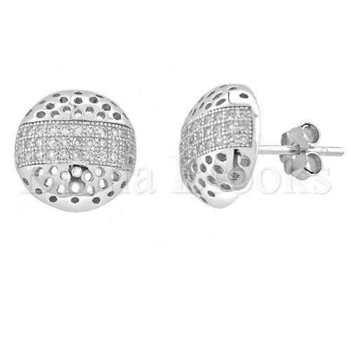 Bruna Brooks Sterling Silver 02.174.0008 Stud Earring, with White Micro Pave, Rhodium Tone