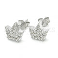 Sterling Silver 02.336.0019 Stud Earring, Crown Design, with White Crystal, Polished Finish, Rhodium Tone