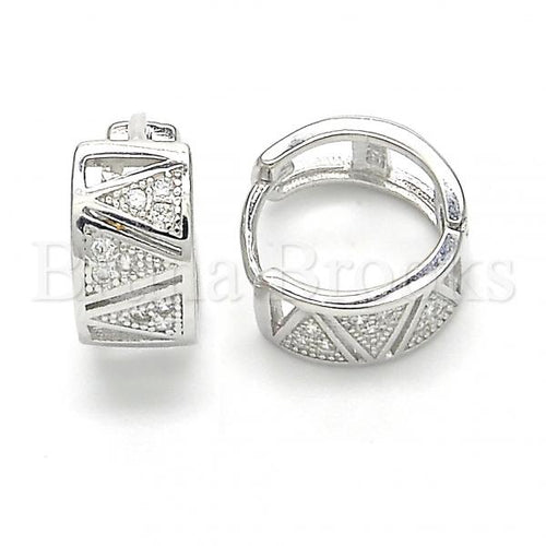 Bruna Brooks Sterling Silver 02.332.0030.12 Huggie Hoop, with White Micro Pave, Polished Finish, Rhodium Tone