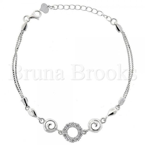 Bruna Brooks Sterling Silver 03.183.0007 Fancy Bracelet, with White Cubic Zirconia, Polished Finish, Rhodium Tone