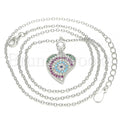 Sterling Silver 04.336.0225.16 Fancy Necklace, Heart Design, with Multicolor Cubic Zirconia, Polished Finish, Rhodium Tone