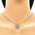 Sterling Silver 04.336.0211.16 Fancy Necklace, Heart Design, with White Cubic Zirconia, Polished Finish, Rhodium Tone