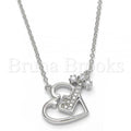 Sterling Silver Fancy Necklace, Heart and key Design, with Cubic Zirconia and Crystal, Rose Gold Tone