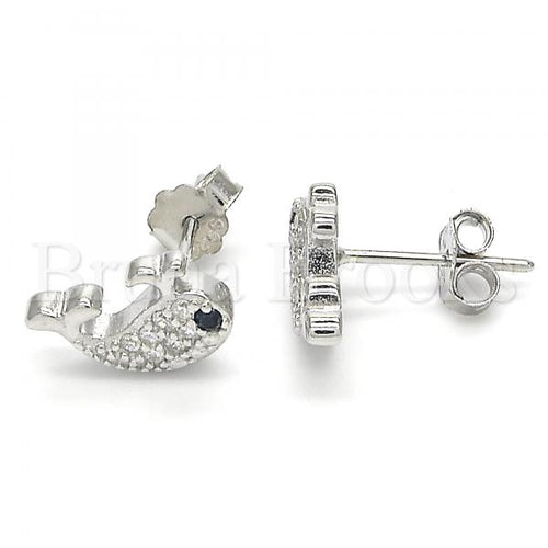Bruna Brooks Sterling Silver 02.336.0086 Stud Earring, with Black and White Cubic Zirconia, Polished Finish, Rhodium Tone