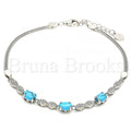 Bruna Brooks Sterling Silver 03.286.0025.07 Fancy Bracelet, with Turquoise Cubic Zirconia and White Micro Pave, Polished Finish, Rhodium Tone