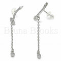 Bruna Brooks Sterling Silver 02.367.0015 Long Earring, with White Cubic Zirconia, Polished Finish, Rhodium Tone