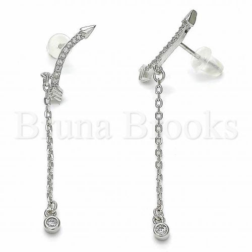 Bruna Brooks Sterling Silver 02.367.0015 Long Earring, with White Cubic Zirconia, Polished Finish, Rhodium Tone