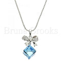 Rhodium Plated Fancy Necklace, Box Design, with Swarovski Crystals and Micro Pave, Rhodium Tone