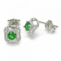 Bruna Brooks Sterling Silver 02.367.0024 Stud Earring, with Green and White Cubic Zirconia, Polished Finish, Rhodium Tone