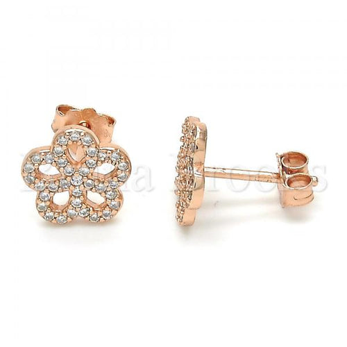 Bruna Brooks Sterling Silver 02.174.0084.1 Stud Earring, Flower Design, with White Cubic Zirconia, Polished Finish, Rose Gold Tone