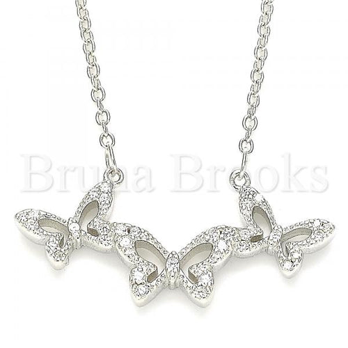 Bruna Brooks Sterling Silver 04.336.0190.16 Fancy Necklace, Butterfly Design, with White Crystal, Polished Finish, Rhodium Tone