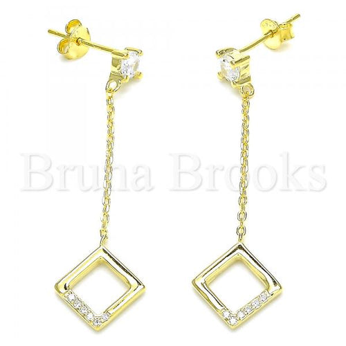Bruna Brooks Sterling Silver 02.366.0003.1 Long Earring, with White Cubic Zirconia, Polished Finish, Golden Tone