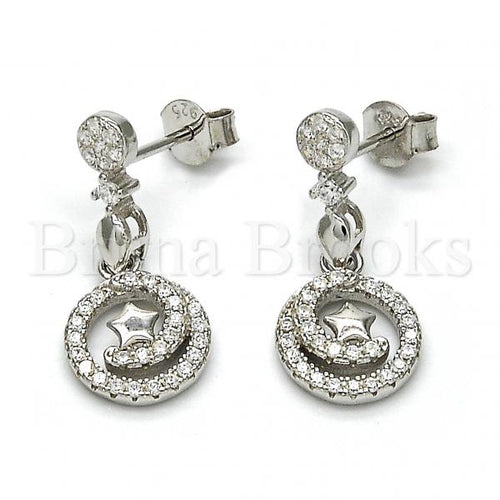 Bruna Brooks Sterling Silver 02.175.0127 Dangle Earring, Spiral and Star Design, with White Crystal and White Micro Pave, Polished Finish, Rhodium Tone