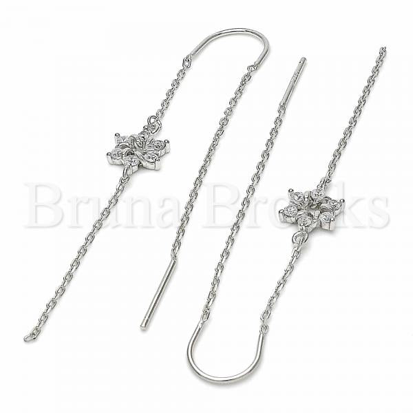 Sterling Silver 02.367.0014 Threader Earring, Flower Design, with White Cubic Zirconia, Polished Finish, Rhodium Tone