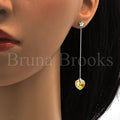 Rhodium Plated Long Earring, Heart and Star Design, with Swarovski Crystals, Rhodium Tone