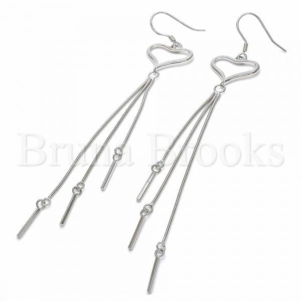 Sterling Silver 02.285.0100 Long Earring, Heart Design, Polished Finish, Rhodium Tone