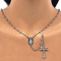 Sterling Silver 09.285.0003.28 Thin Rosary, Virgen Maria and Cross Design, Polished Finish, Rhodium Tone