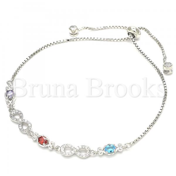 Sterling Silver 03.175.0006.11 Fancy Bracelet, Owl and Infinite Design, with Multicolor Cubic Zirconia, Polished Finish, Rhodium Tone