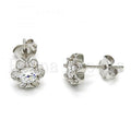 Bruna Brooks Sterling Silver 02.285.0028 Stud Earring, Flower Design, with White Cubic Zirconia, Polished Finish, Rhodium Tone