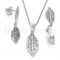 Sterling Silver 10.337.0003 Earring and Pendant Adult Set, Leaf Design, Polished Finish, Rhodium Tone