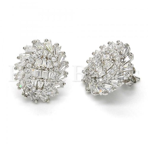 Bruna Brooks Sterling Silver 02.175.0119 Stud Earring, with White Cubic Zirconia, Polished Finish, Rhodium Tone